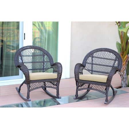 Propation W00208-R-2-FS001-CS Santa Maria Espresso Wicker Rocker Chair with Ivory Cushion PR2436915